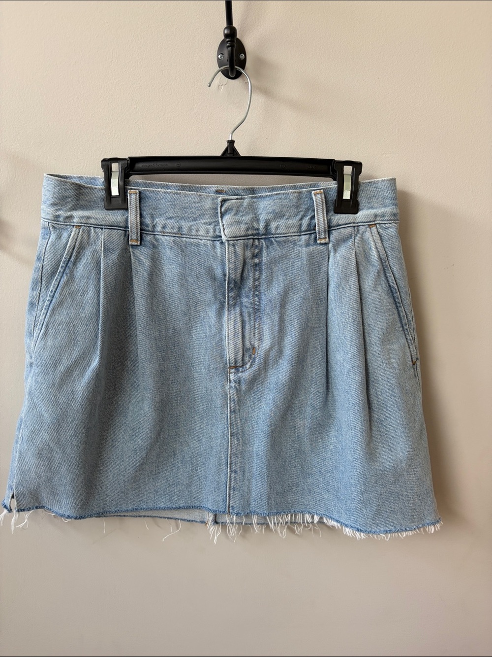 Agolde Light Blue Denim Mini Skirt with Frayed Hem